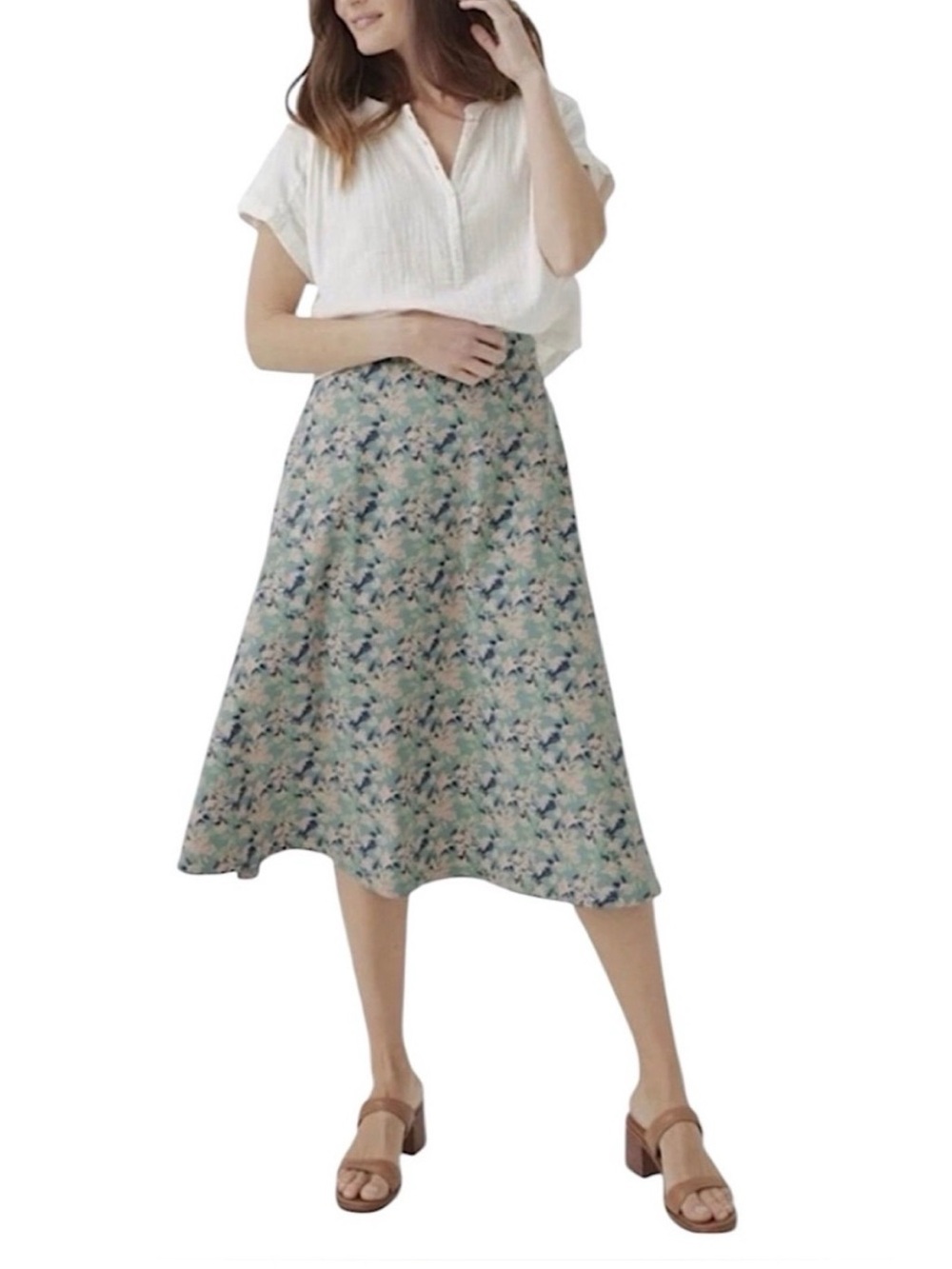 Pact Midi Skirt Shadow Floral Spruce Pattern with pockets, large organic cotton